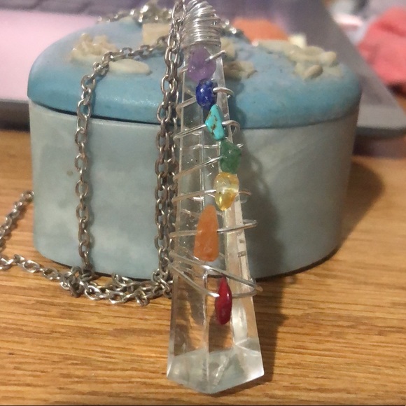 ❤️Rainbow🍭 Chakra Stones Silver Necklace🍭 - Picture 4 of 6